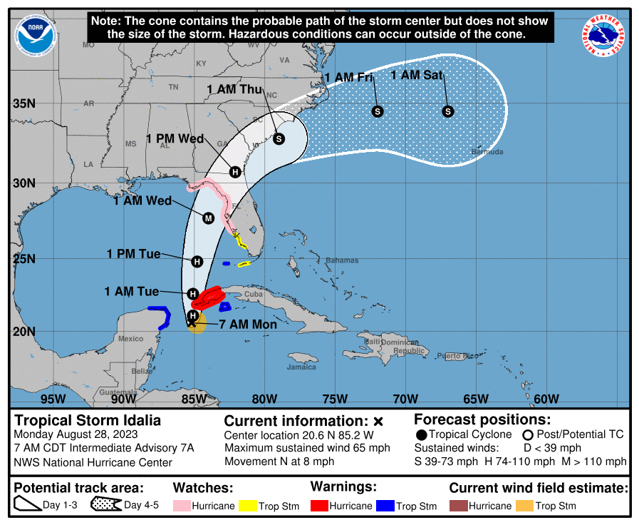 Tropical Storm Idalia is expected to become a hurricane and move toward Florida, forecasters say